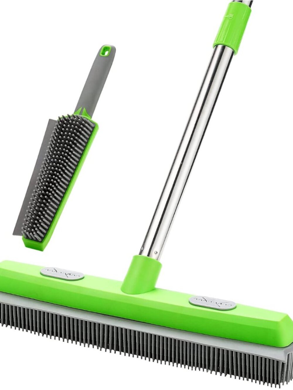 Rubber Broom with Squeegee for Carpet Pet Hair Remover,57 inch Long Handled Fur